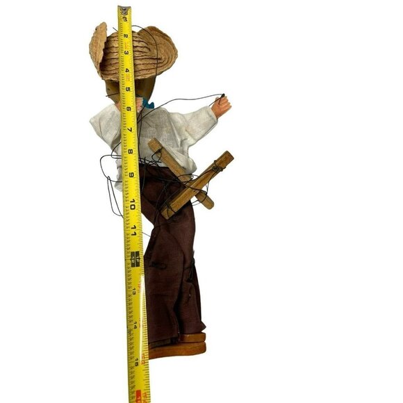 Vintage Mexican Marionette String Puppet Doll Folk Art with Straw Hat Man - Picture 4 of 7
